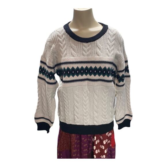 Lucca One Size Nordic Grandpa Sweater Ivory Mix Knit Retro Winter Oversized NWT - Picture 1 of 7